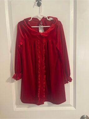 Girls Red Velvet Ruffle Dress